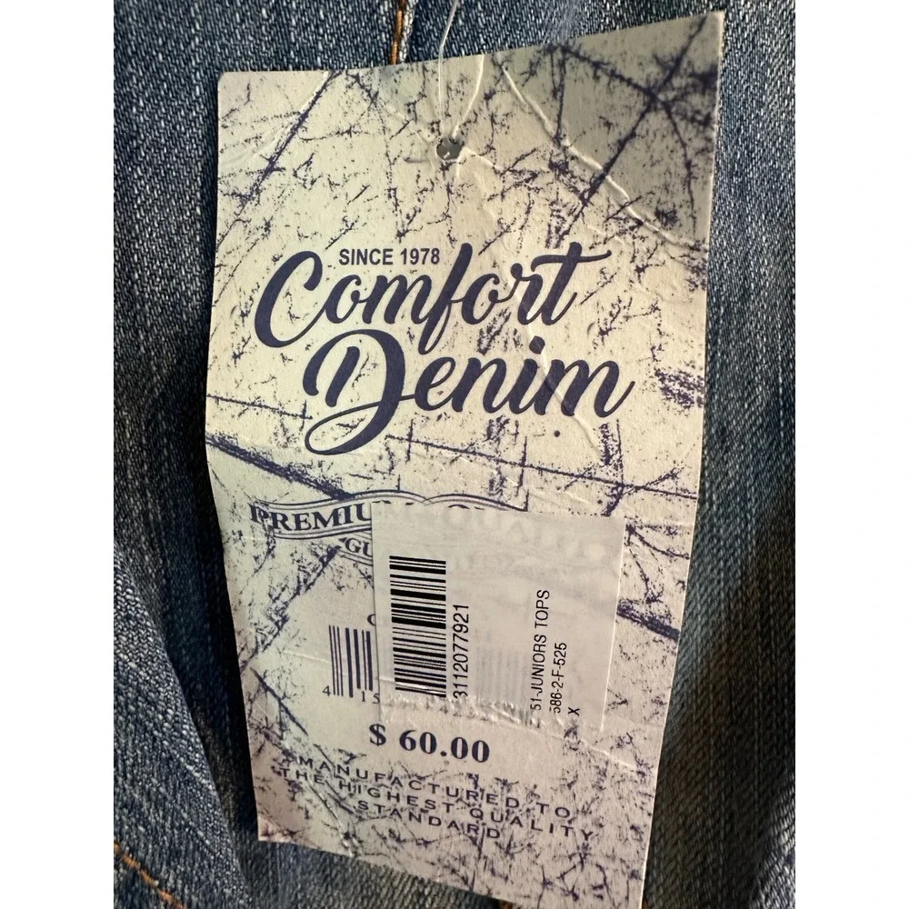 Comfort‎ Denim Juniors XL Blue Denim Vest Floral Lined Sleeveless Jacket NWT